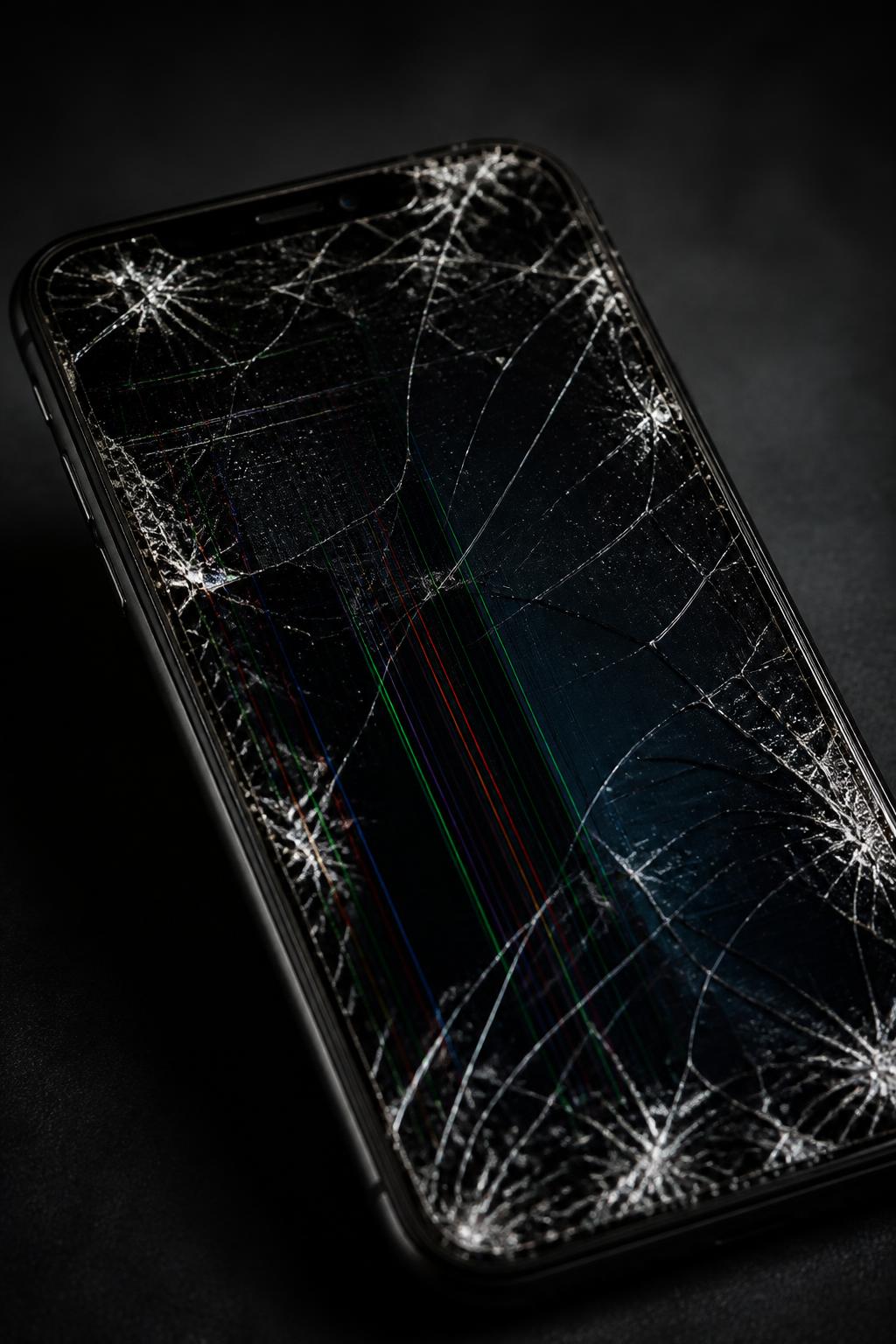 Smartphone com a tela quebrada antes do reparo